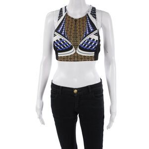 Clover Canyon Womens Geometric Print Front Zipped Swimwear Top Multicolor Size M
